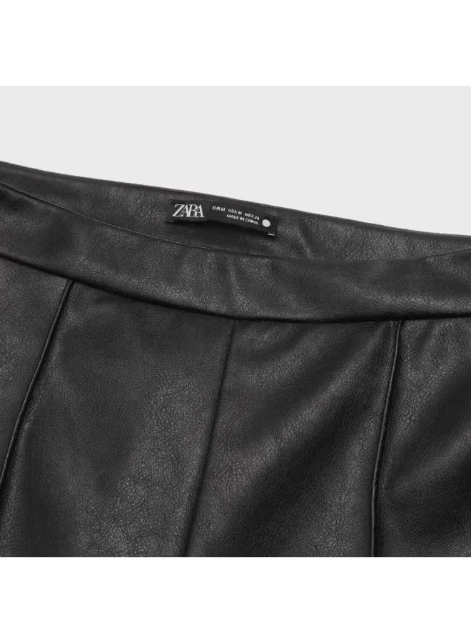 Брюки свободного кроя из экокожи Zara, черный — фото 4