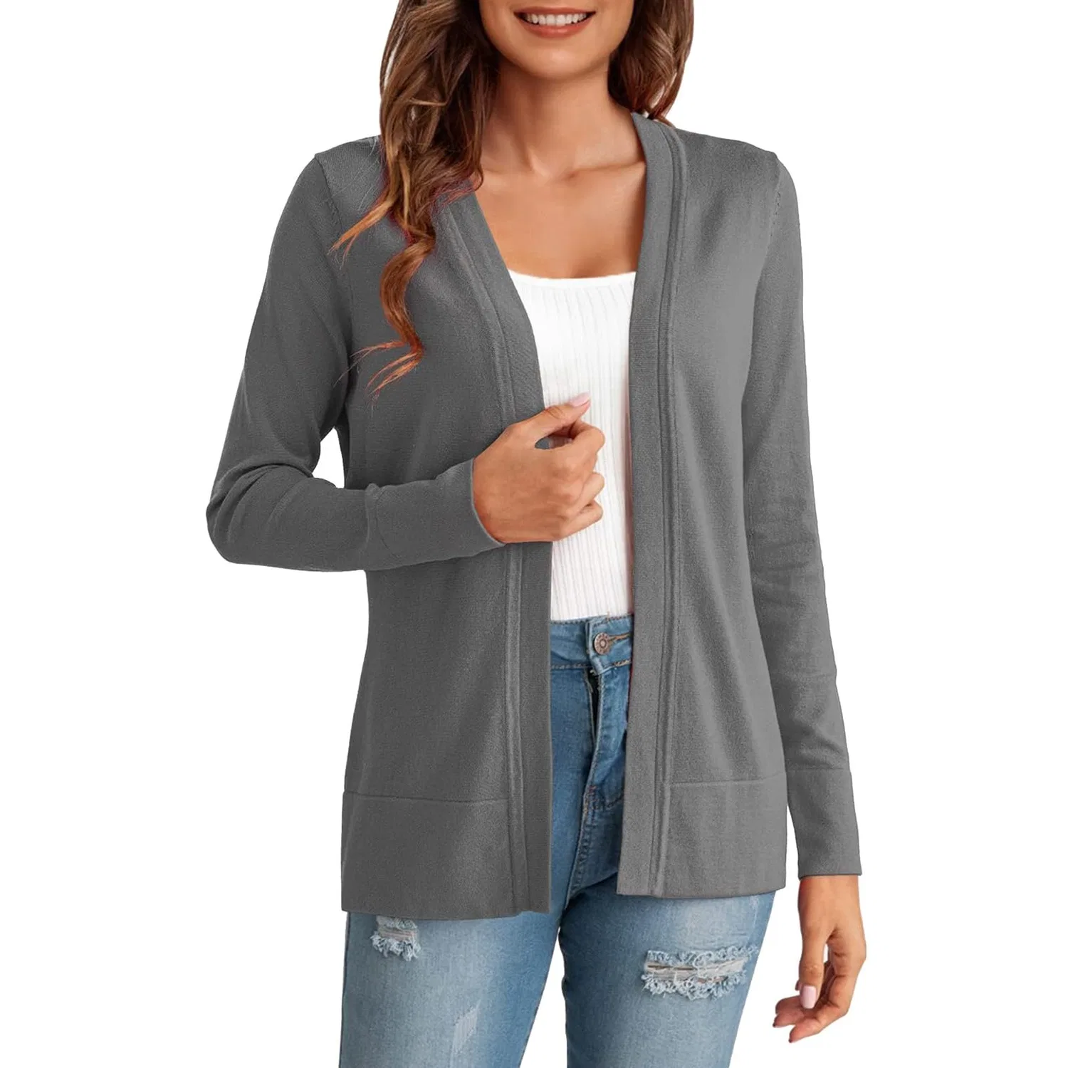 Женский стеганый кардиган без пуговиц с капюшоном, Dark Grey