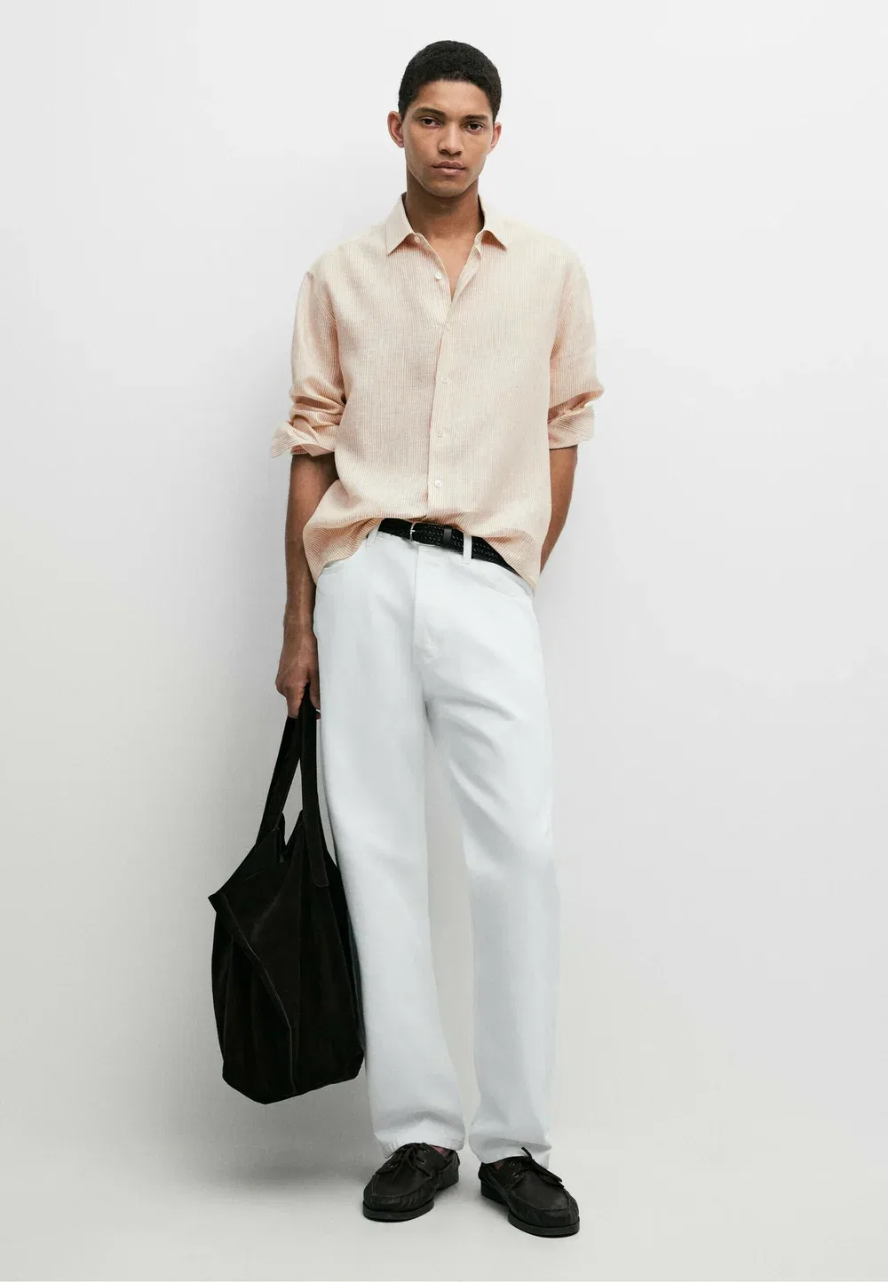 Рубашка в полоску, стандартный крой, 100% лен Massimo Dutti, Beige — фото 2