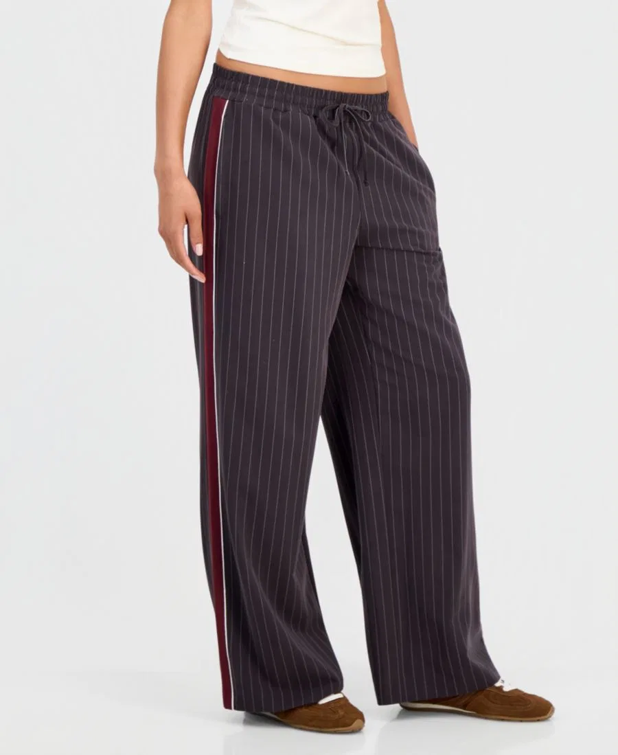 Штаны на кулиске в полоску Juniors' Striped Drawstring Pants Sincerely Jules, Black — фото 3