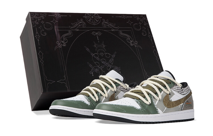 

Кроссовки Air Jordan 1 Vintage Basketball Shoes Men Low-top Green/Brown, зеленый/коричневый/бежевый
