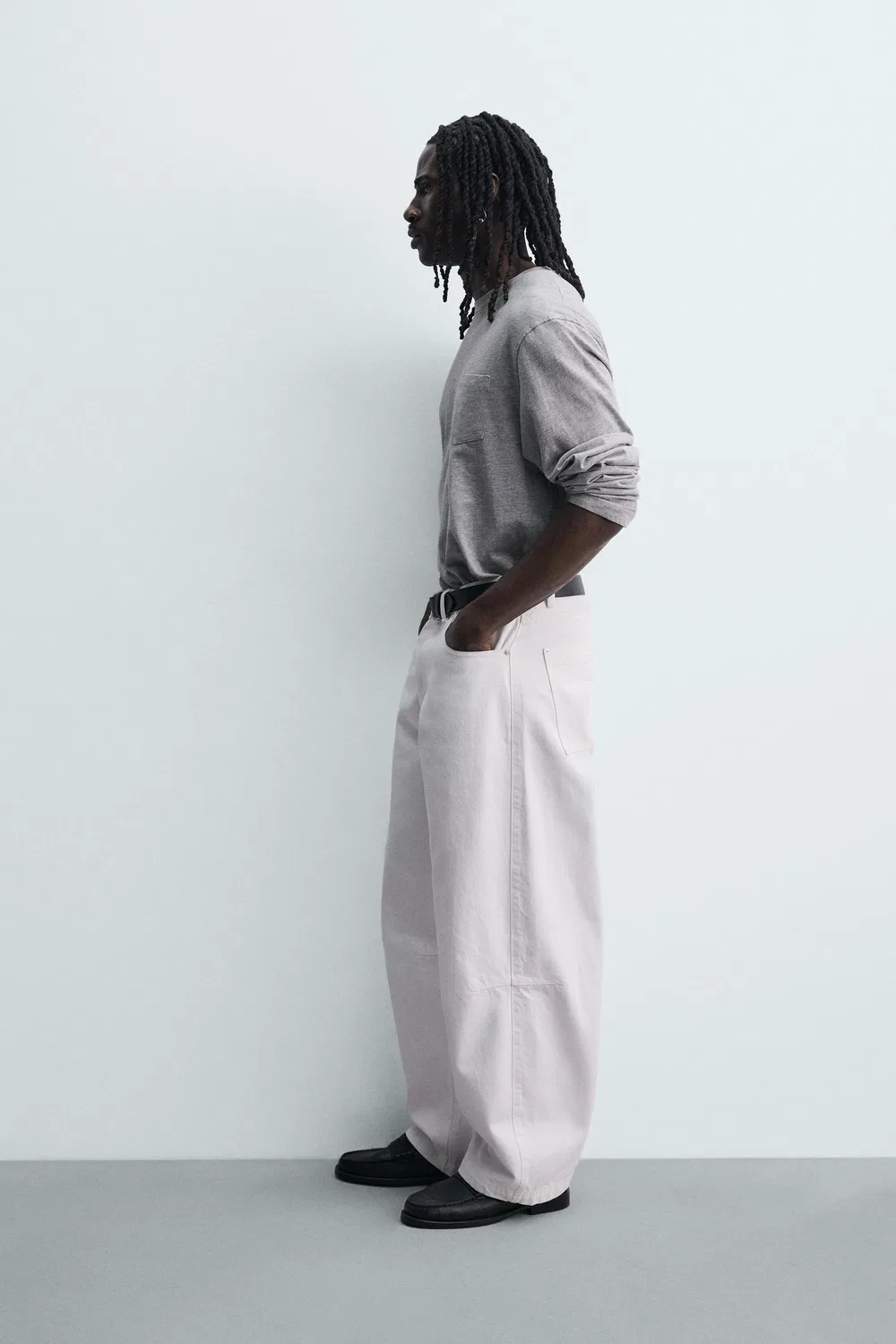 Брюки бочкообразного кроя ZARA, White — фото 4