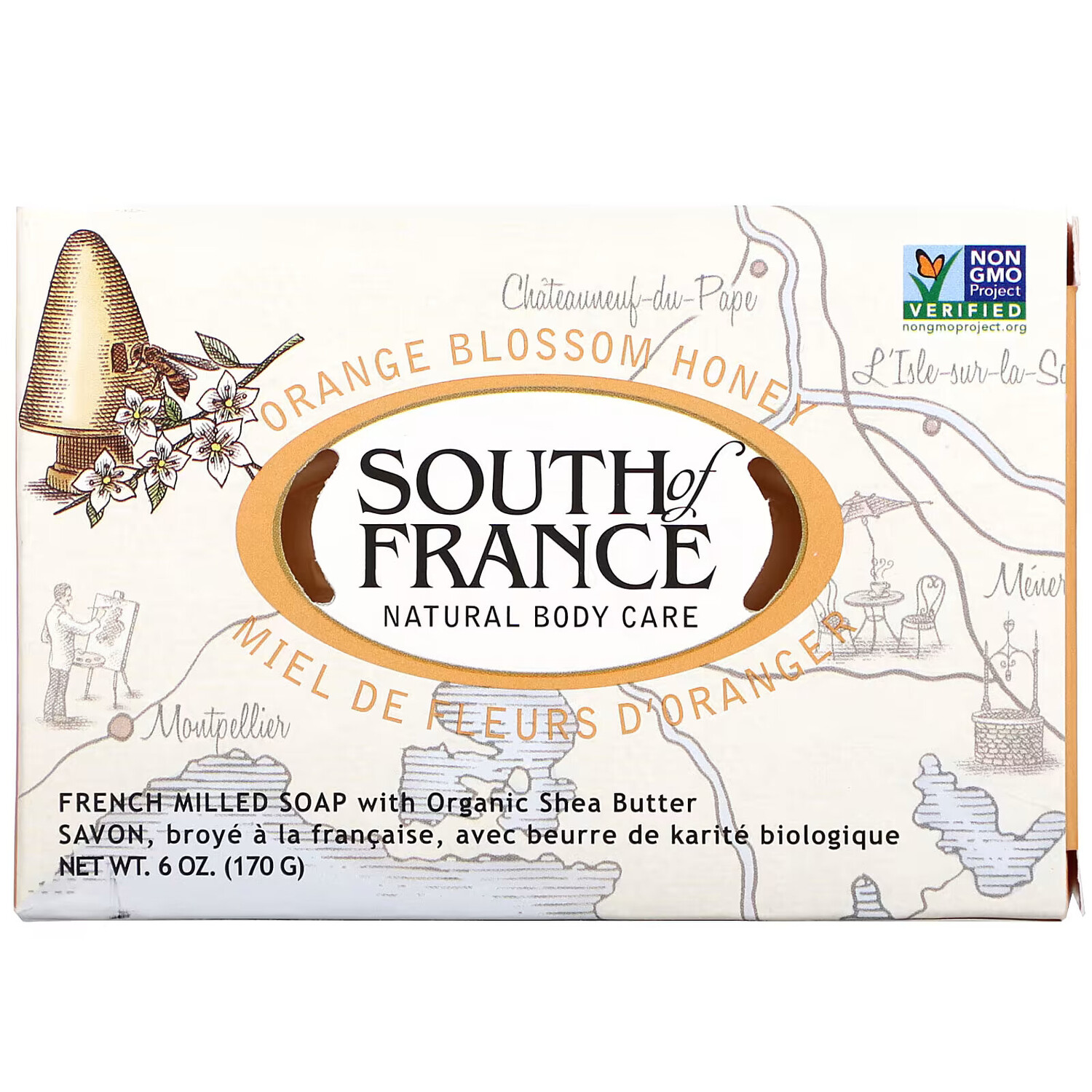 

South of France, кусковое мыло, французский помол, с ароматом цветущей вишни и органическим маслом ши, 170 г (6 унций)