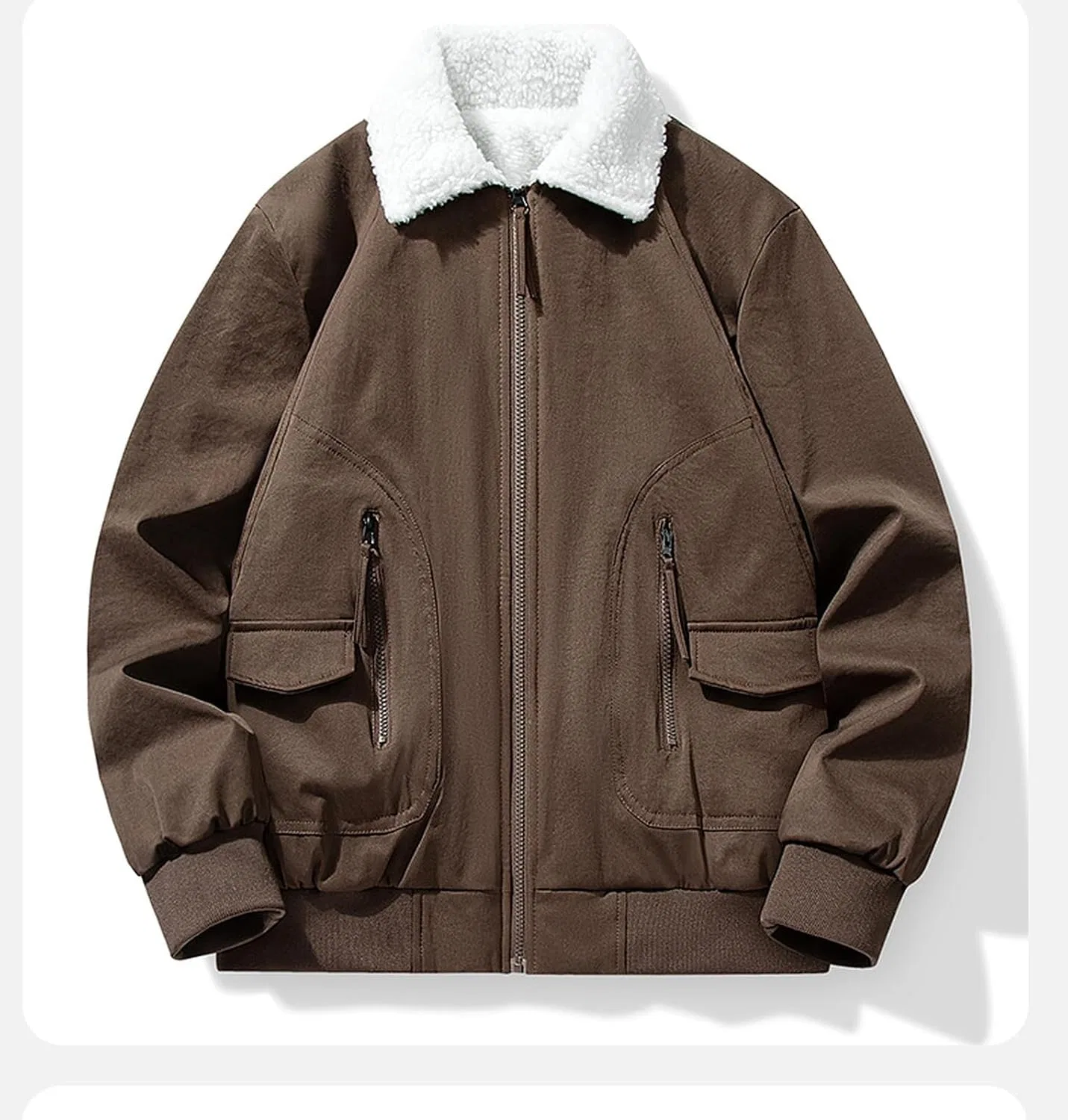 Мужское пальто из вельвета с флисовой подкладкой Vintage Sherpa Lined Winter Corduroy Zip Up Outwear with Pockets — фото 3