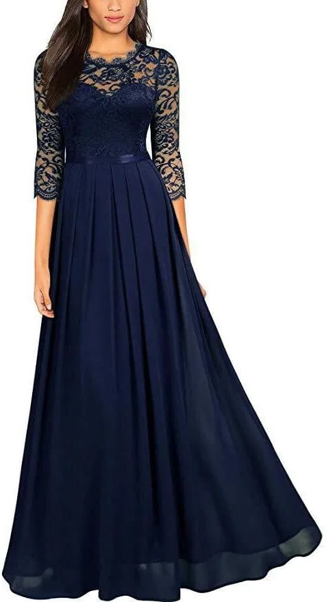 Женское вечернее платье с кружевом A-силуэта Chiffon, Blue