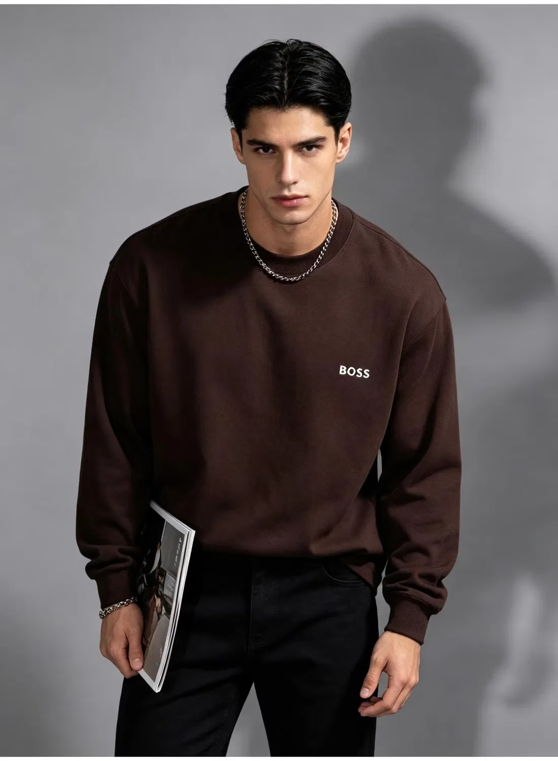 Свитшот с круглым выворотом Earth Tone Retro Casual Street Boss, коричневый — фото 3