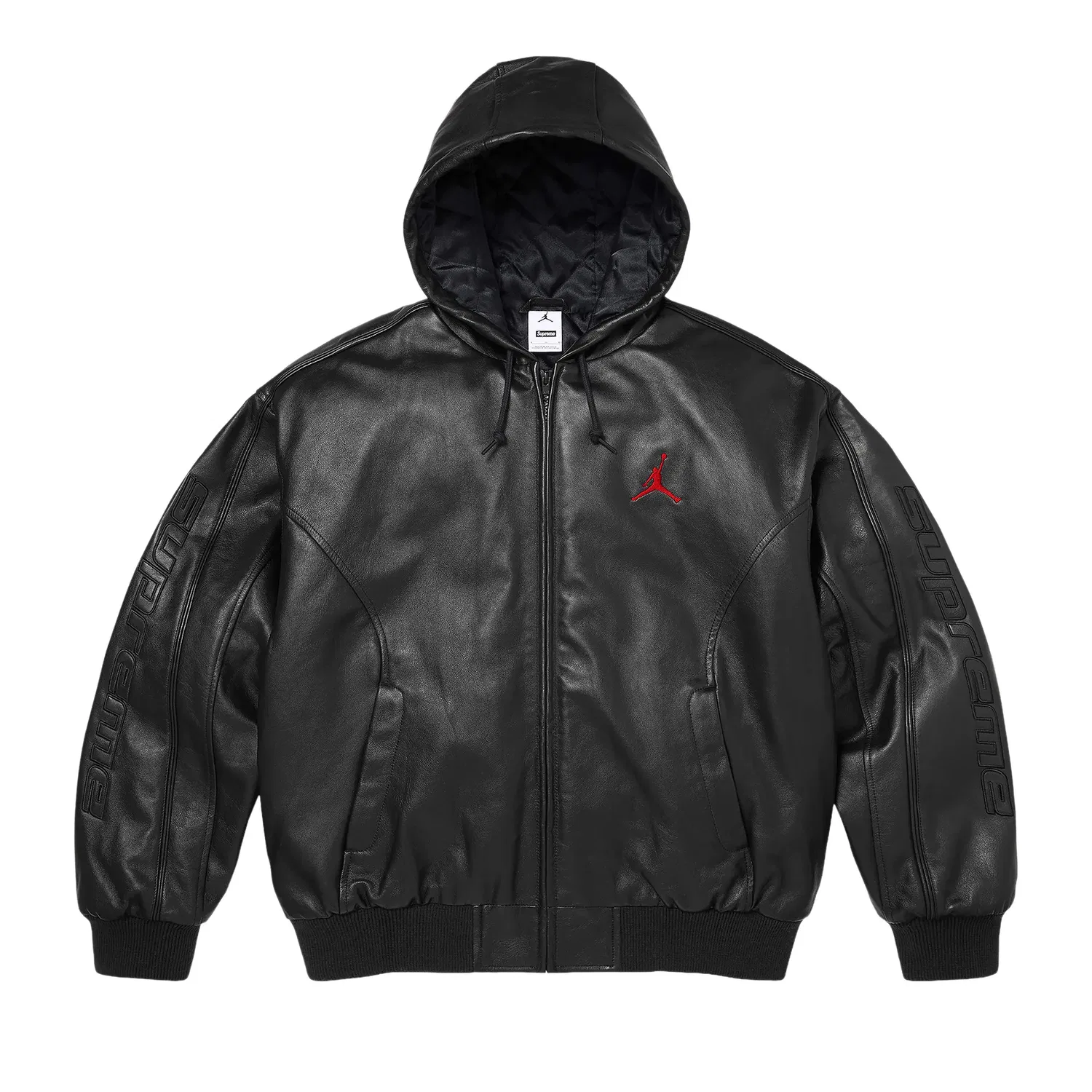 Кожаная куртка Supreme x Jordan с капюшоном, черный