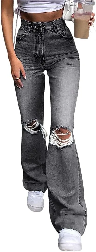 

CHICFOR женские джинсы с высокой талией, молнией и потертостями