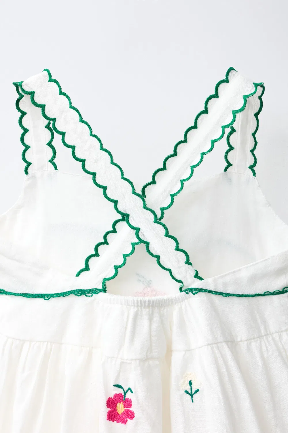 Платье с вышитым цветочным узором ZARA, White/Green — фото 4