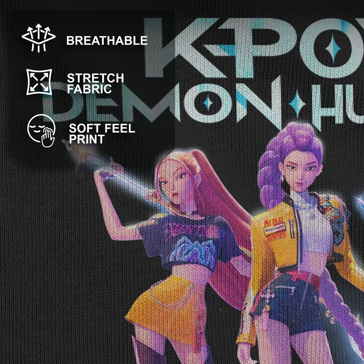 Детский свитшот с принтом Girls Group Shot KPop Demon Hunters, Black — фото 4