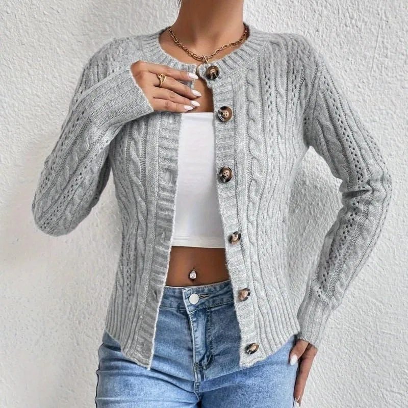 Женский кардиган с косами, модель Classic Cable Knit, серый — фото 2