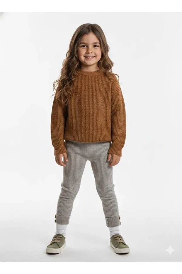 Детские леггинсы для девочек с пуговицами Meriç Bebe, Beige