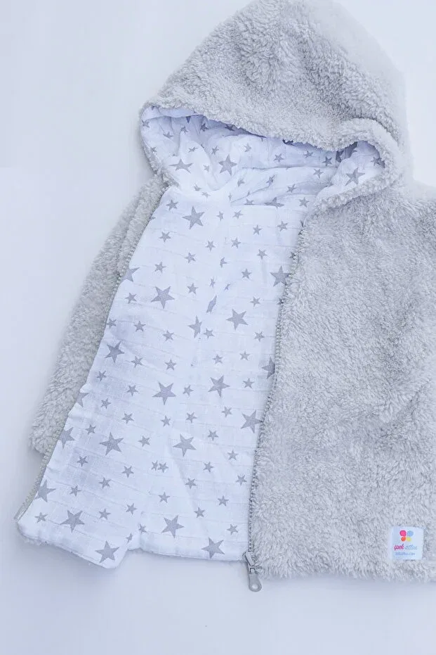 Детское пальто с капюшоном из плюша Nurbeli, Gray — фото 3