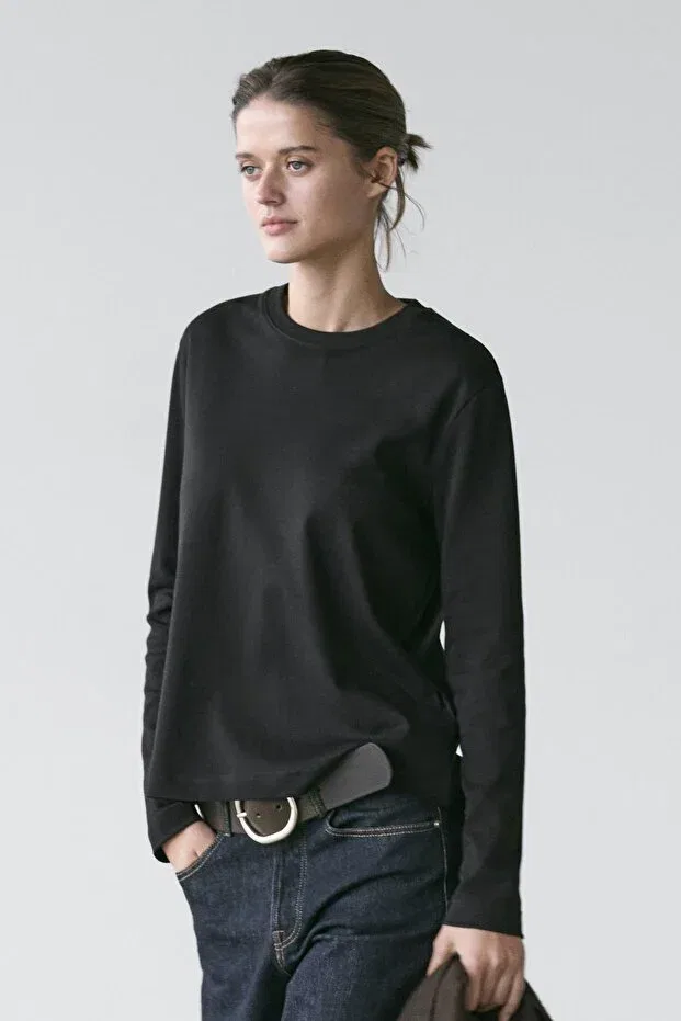 Женская футболка с длинным рукавом Massimo Dutti, Black — фото 2