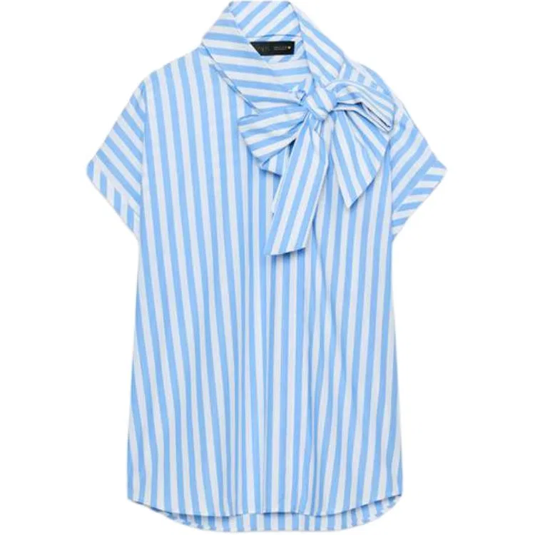 Женская рубашка с воротником-стойкой Blue/White ZARA, Синий/Белый