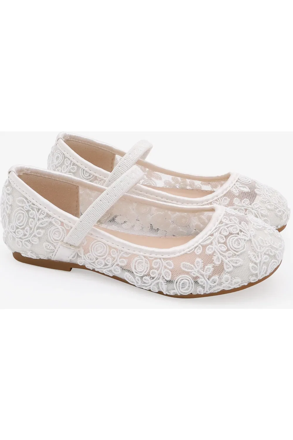 Детские балетки кружевные на плоской подошве Pas Crochet Lace Mary Jane Kailee P, белый