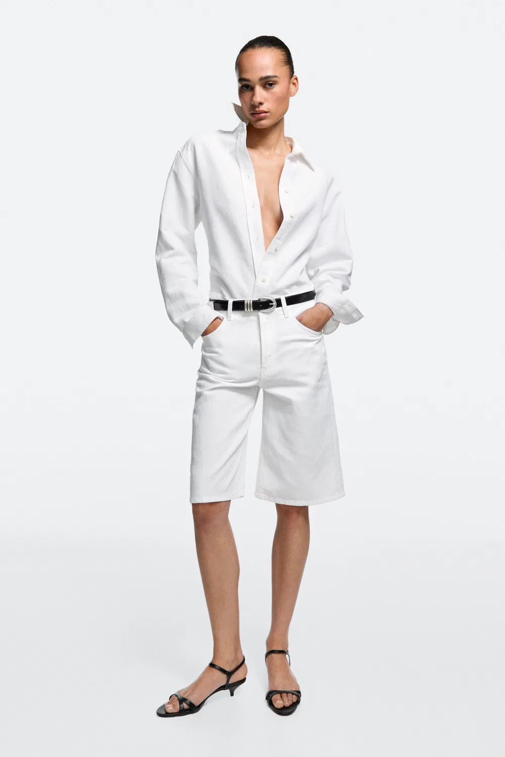 Бермуды Massimo Dutti, льняные смесь хлопка и льна, кремовый