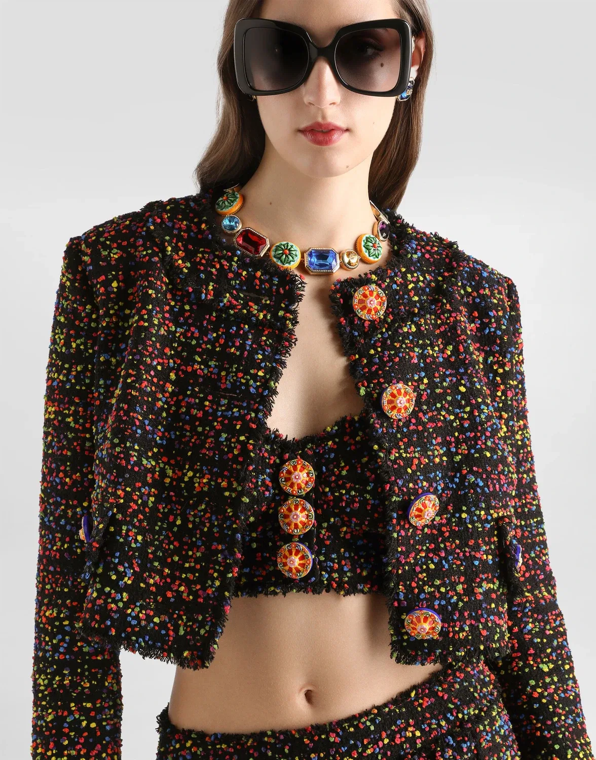 Короткая твидовая куртка DOLCE & GABBANA, бежевый — фото 4