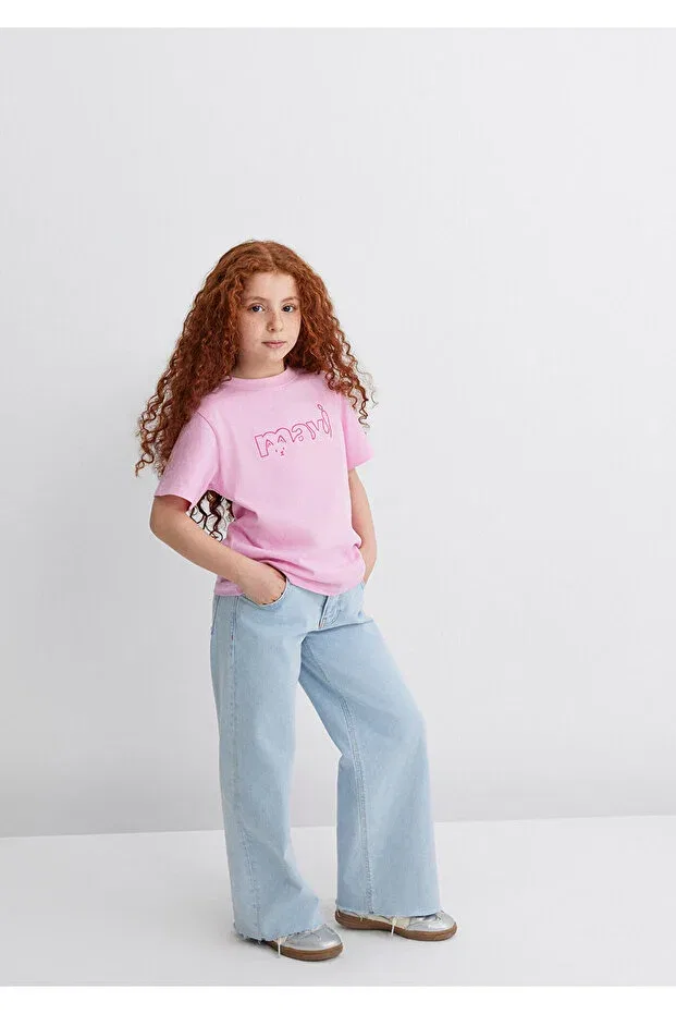 Детская футболка для девочек с принтом Logo Cat Printed Regular Fit Mavi, Pink-70973 — фото 2
