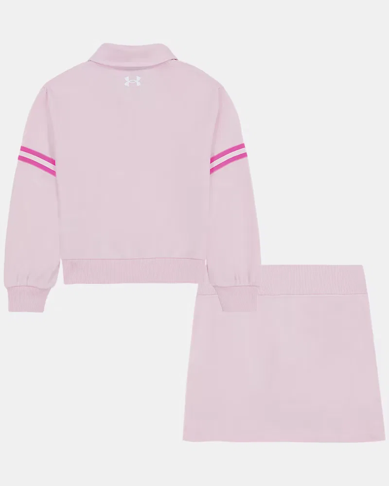Комплект для девочек из поло и юбки-шорт влагоотводящий UA Rugby UnderArmour, Prime Pink/Pink Frenzy — фото 3