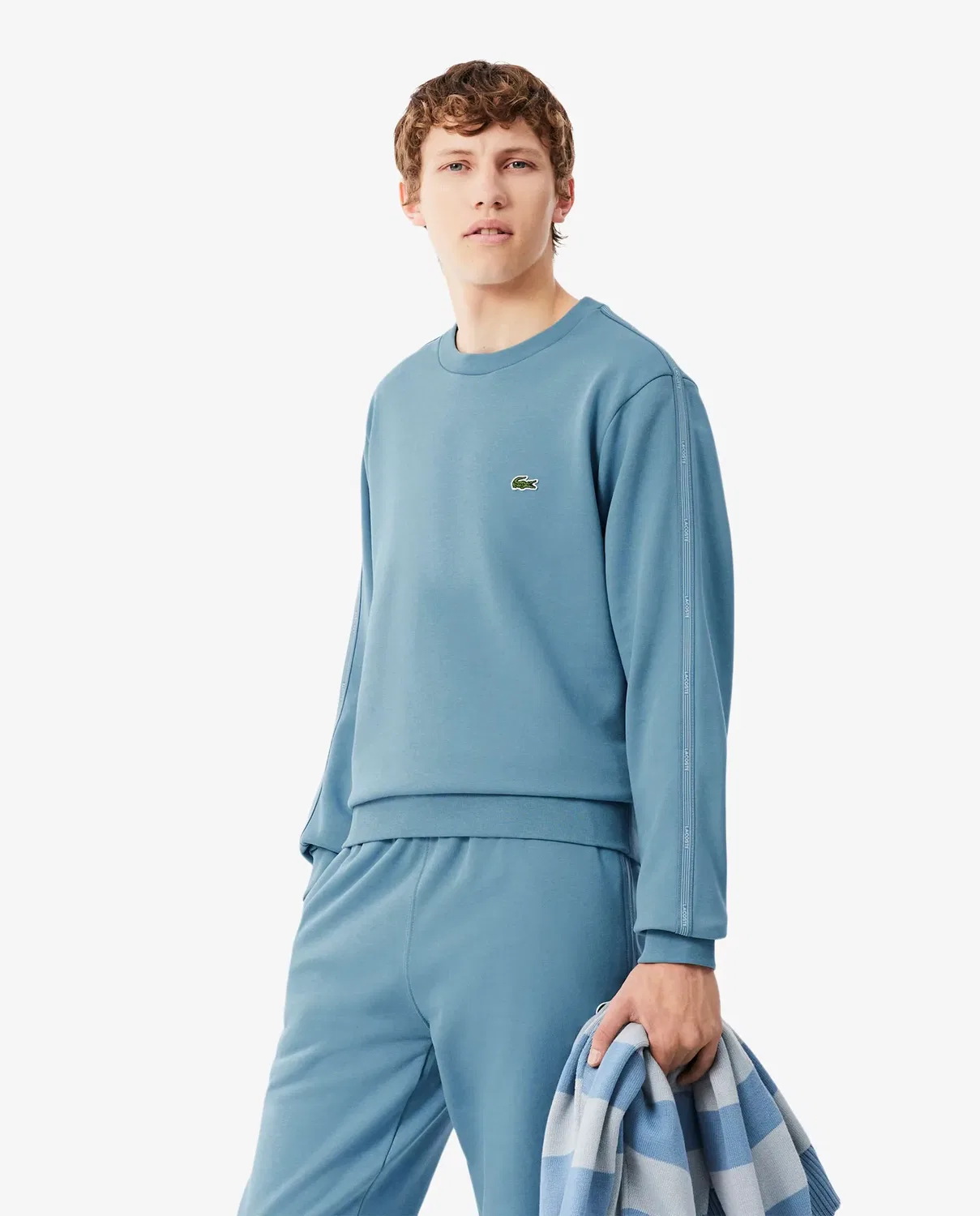 Свитшот мужской Lacoste с полосой, флисовый, Azul Claro