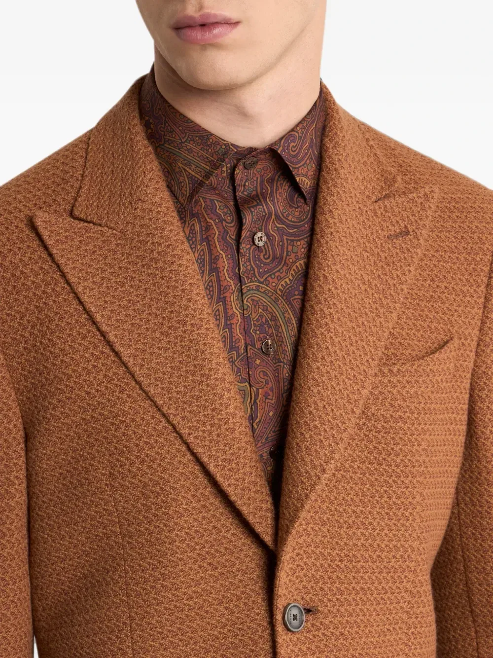 Однобортный вязаный жакет из кашемира и шерсти Etro, коричневый — фото 4