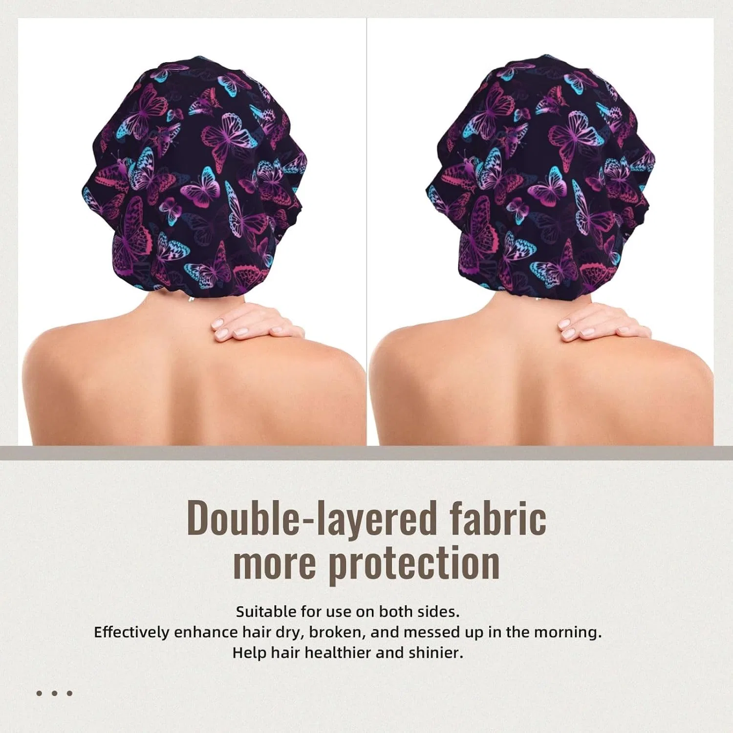 Шапочка для душа Satin Bonnet, Double Layer, Kuilepa, 1 шт, 33 см, Purple Butterfly — фото 2