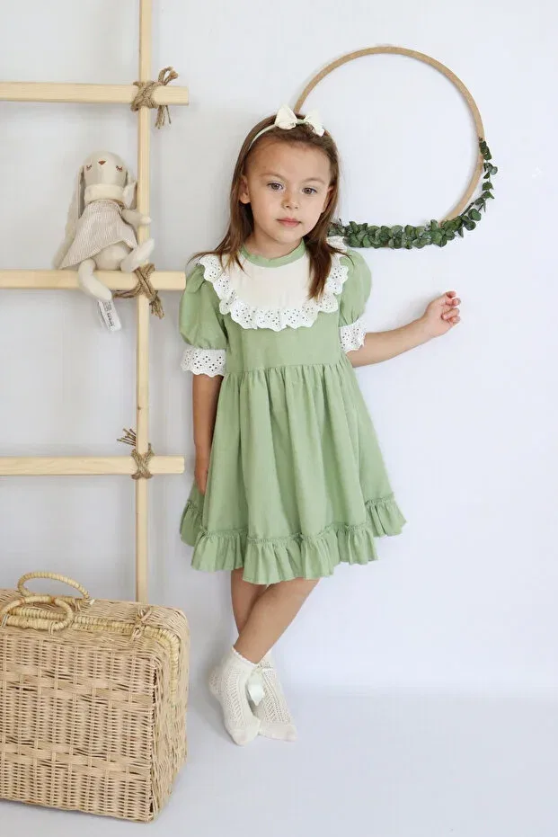Детское платье для девочек с кружевом Summer Dress Parla Kids, Green — фото 4