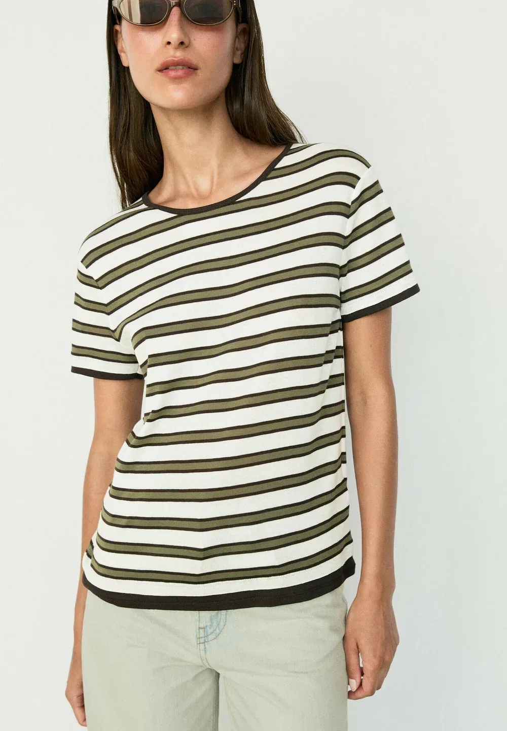 Футболка в полоску с коротким рукавом, 100% хлопок - футболка с принтом Massimo Dutti, Khaki