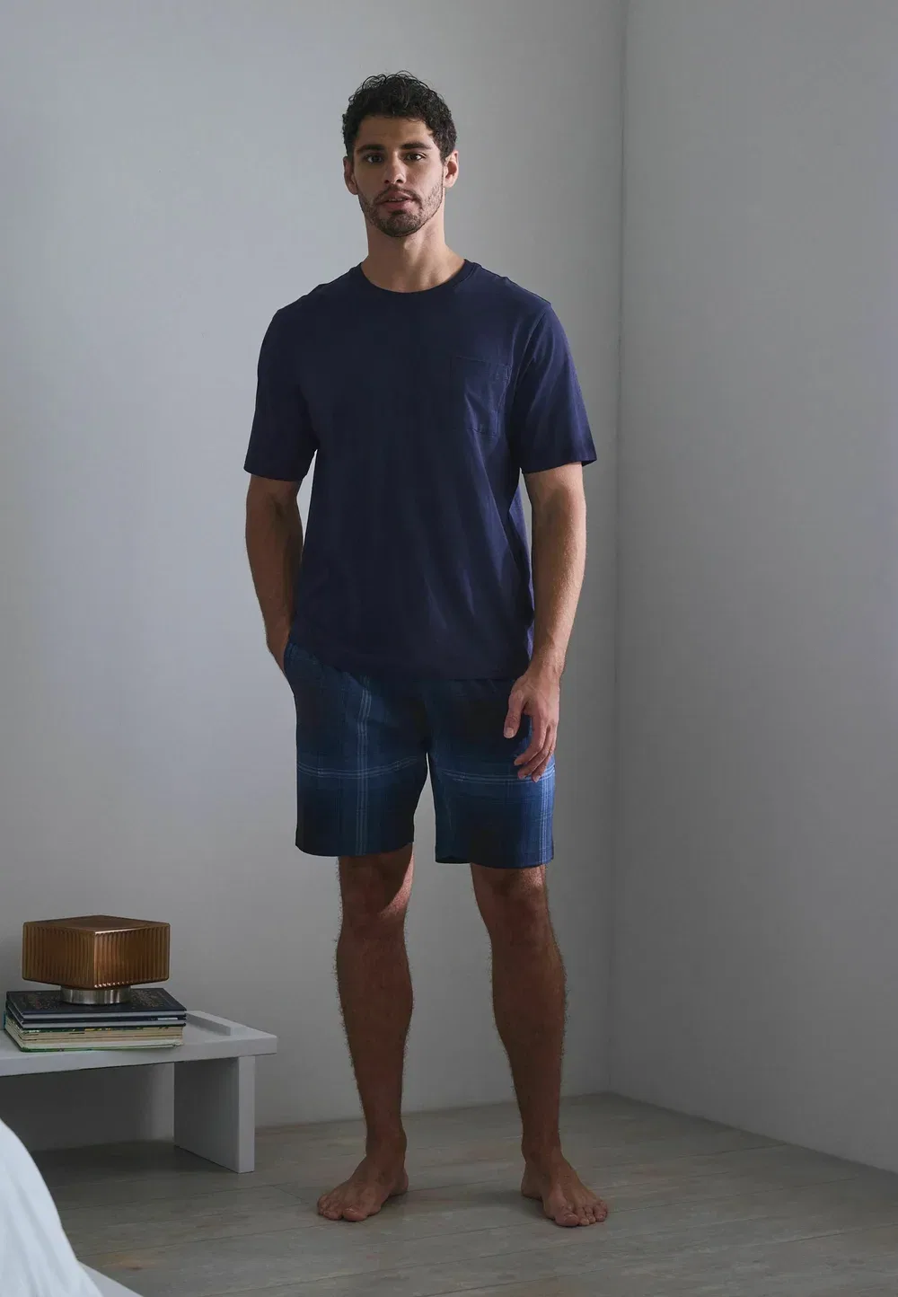 Пижамный комплект с коротким рукавом из трикотажа в клетку, стандартного кроя Next, Navy Blue