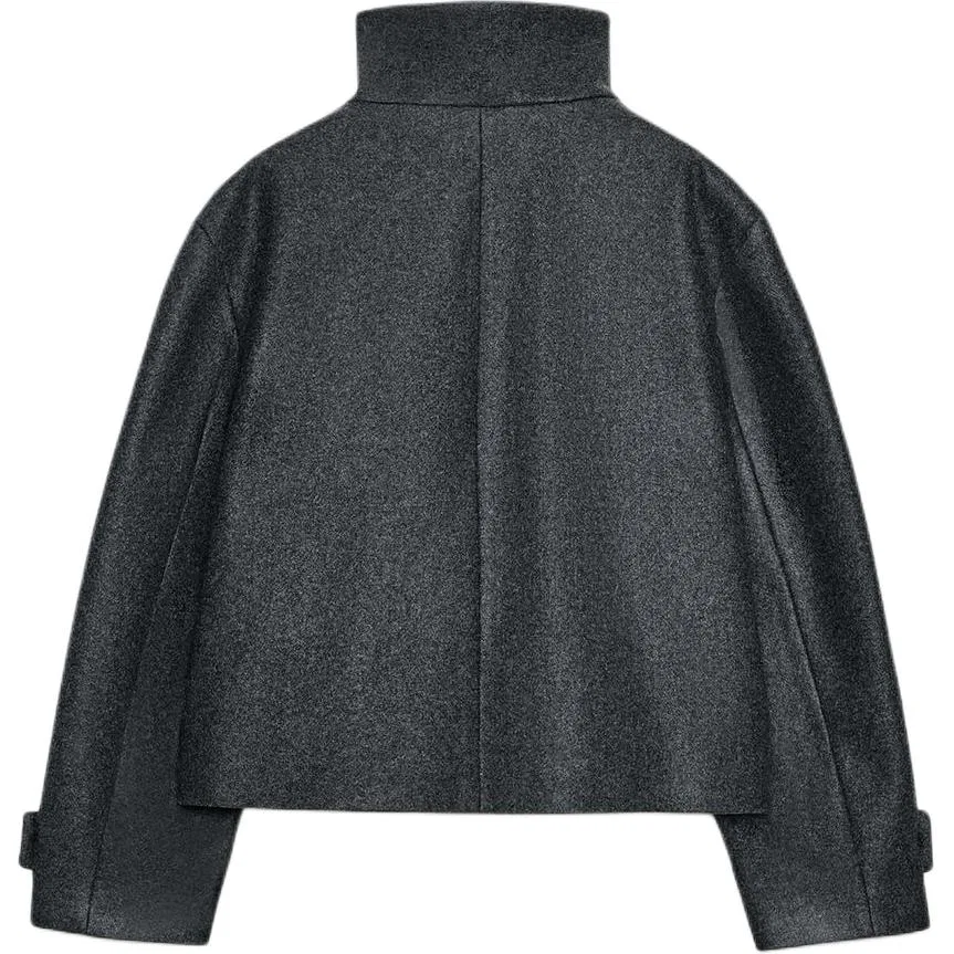Женское пальто с принтом зебры, средней длины Stand Collar, ZARA, Zebra Print Gray — фото 3