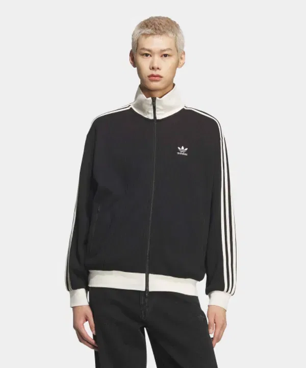 Тренировочная куртка Adidas, классический вафельный трикотаж, черная — фото 4