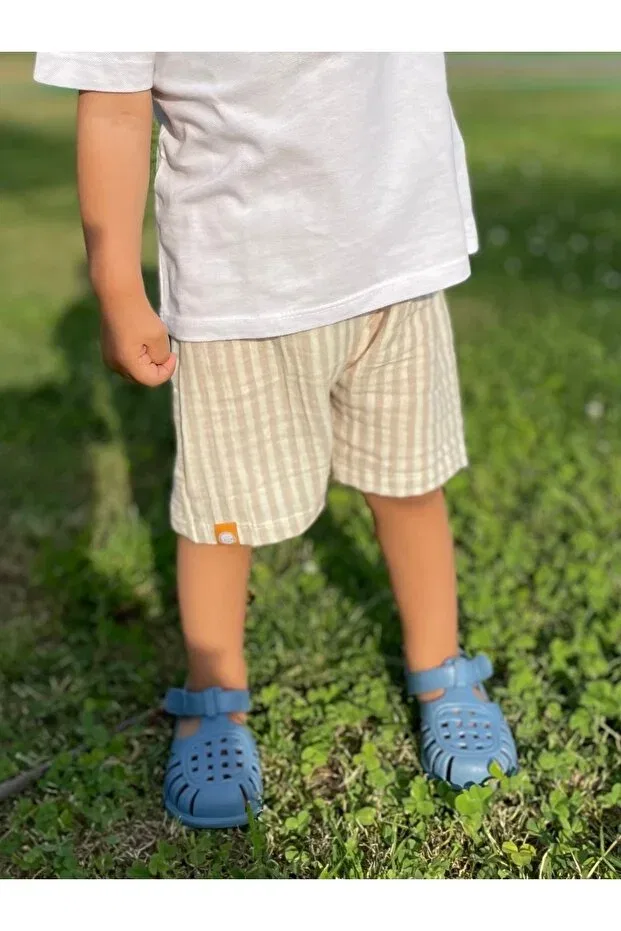 Детские шорты для мальчиков с принтом Runbaby, Beige Striped