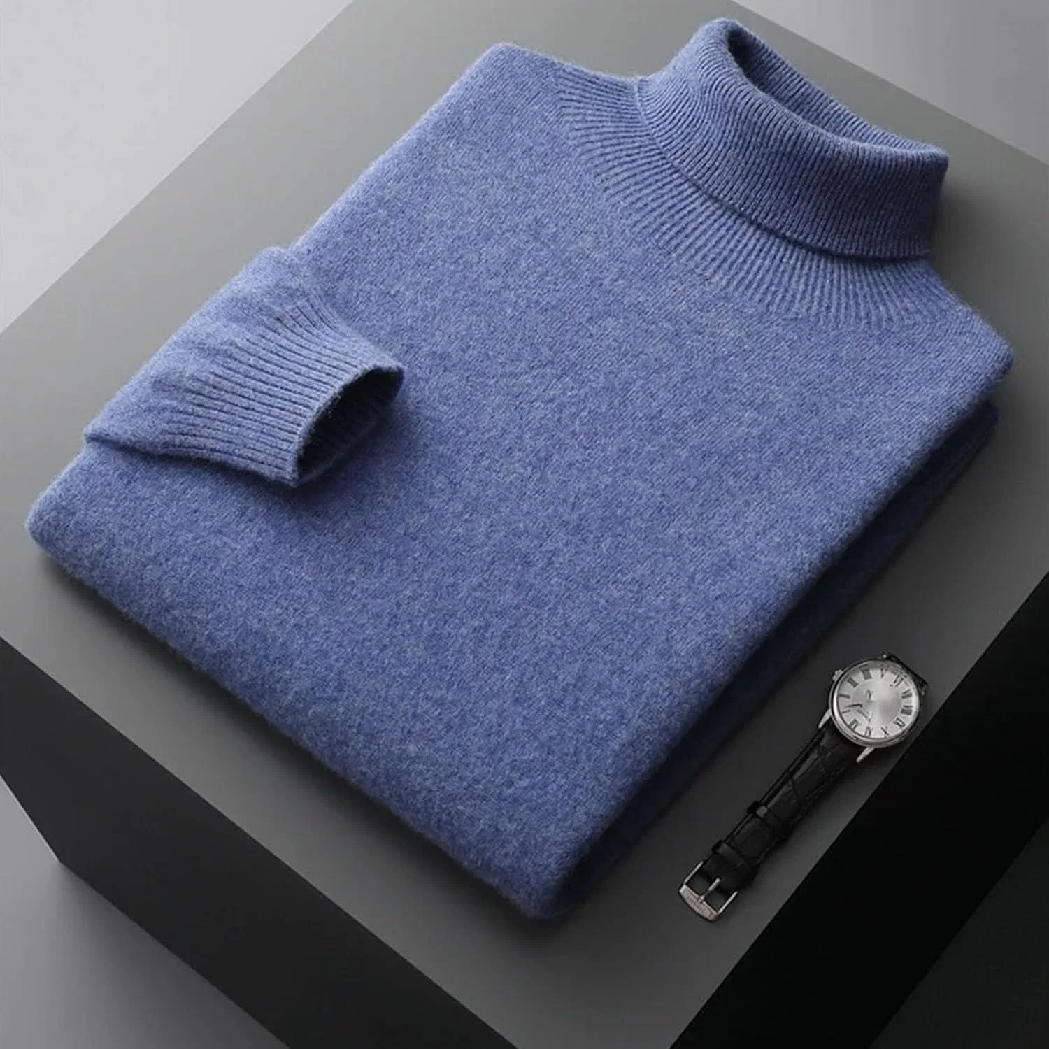 Мужской свитер с высоким воротом, модель Fleece Knit, жёлтый/кэмел — фото 3