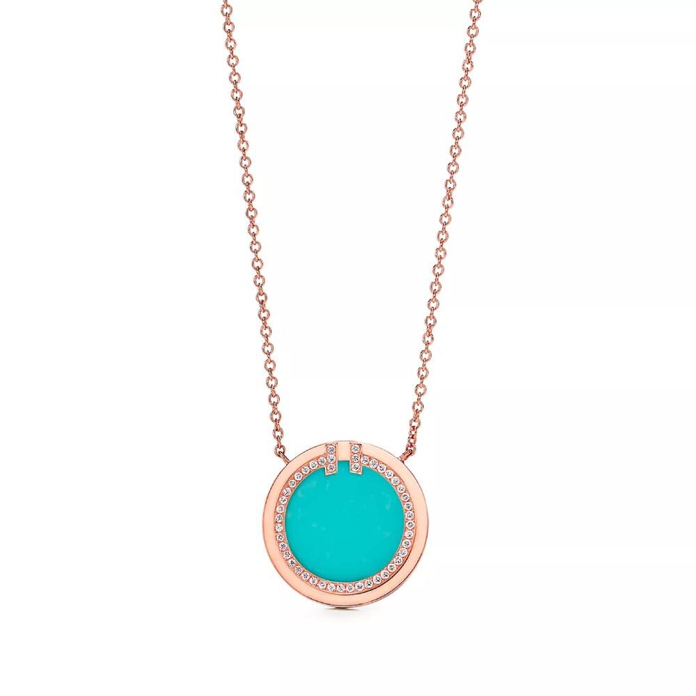 

Кулон с цепочкой Tiffany & Co. Diamond And Turquoise Circle 16-18, розовое золото