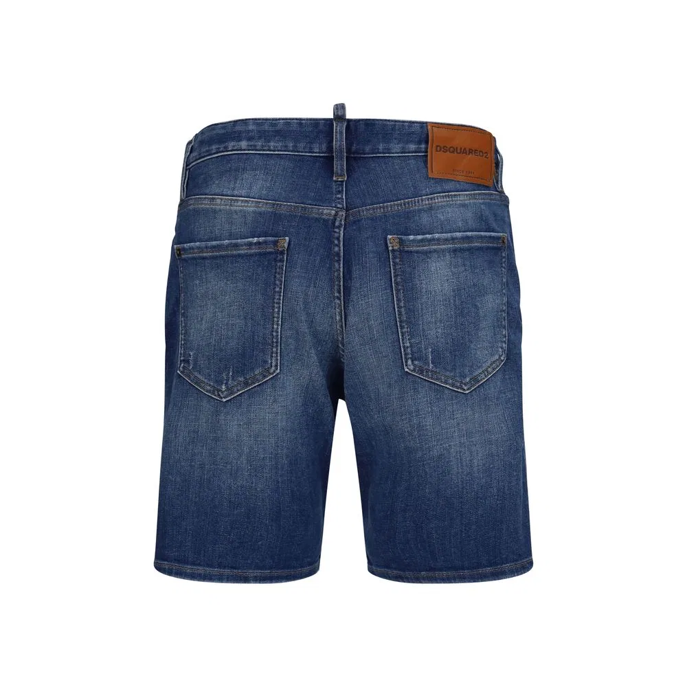 Мужские шорты-бермуды джинсовые с потертостями Blue Cotton Bermuda Shorts Dsquared2, Blue — фото 2