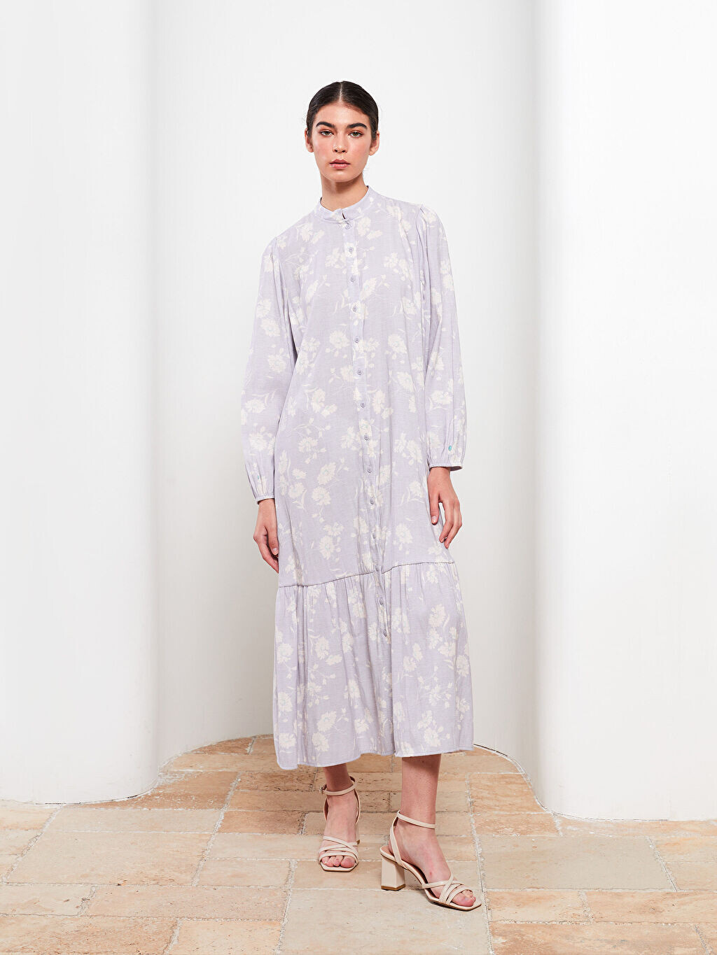 

Женское платье с круглым вырезом и длинными рукавами LCW Modest