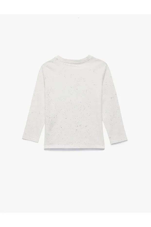 Детский хлопковое лонгслив для девочек Glitter Detail Koton, White — фото 4