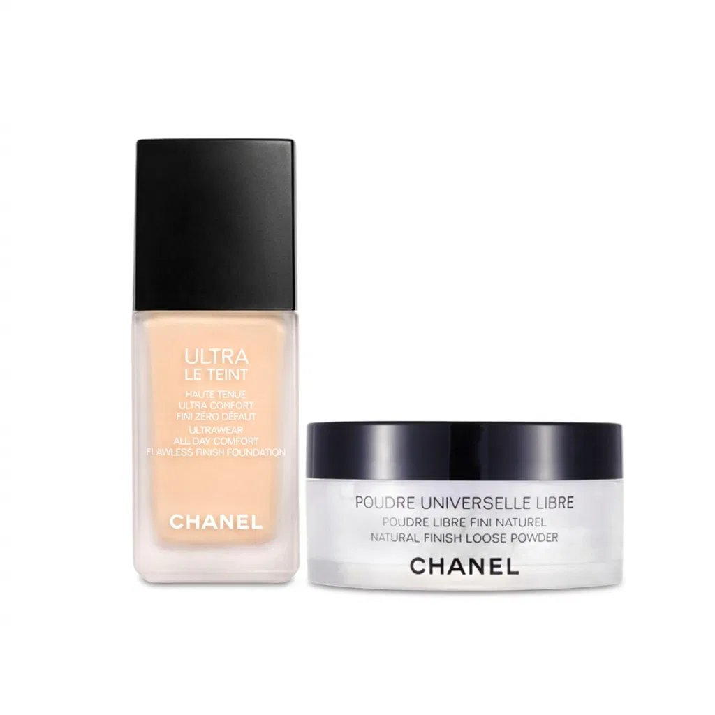 Женский набор для макияжа с тональной основой Soft Glow Long Lasting Liquid Foundation и компактной пудрой Honey Powder, CHANEL, Light