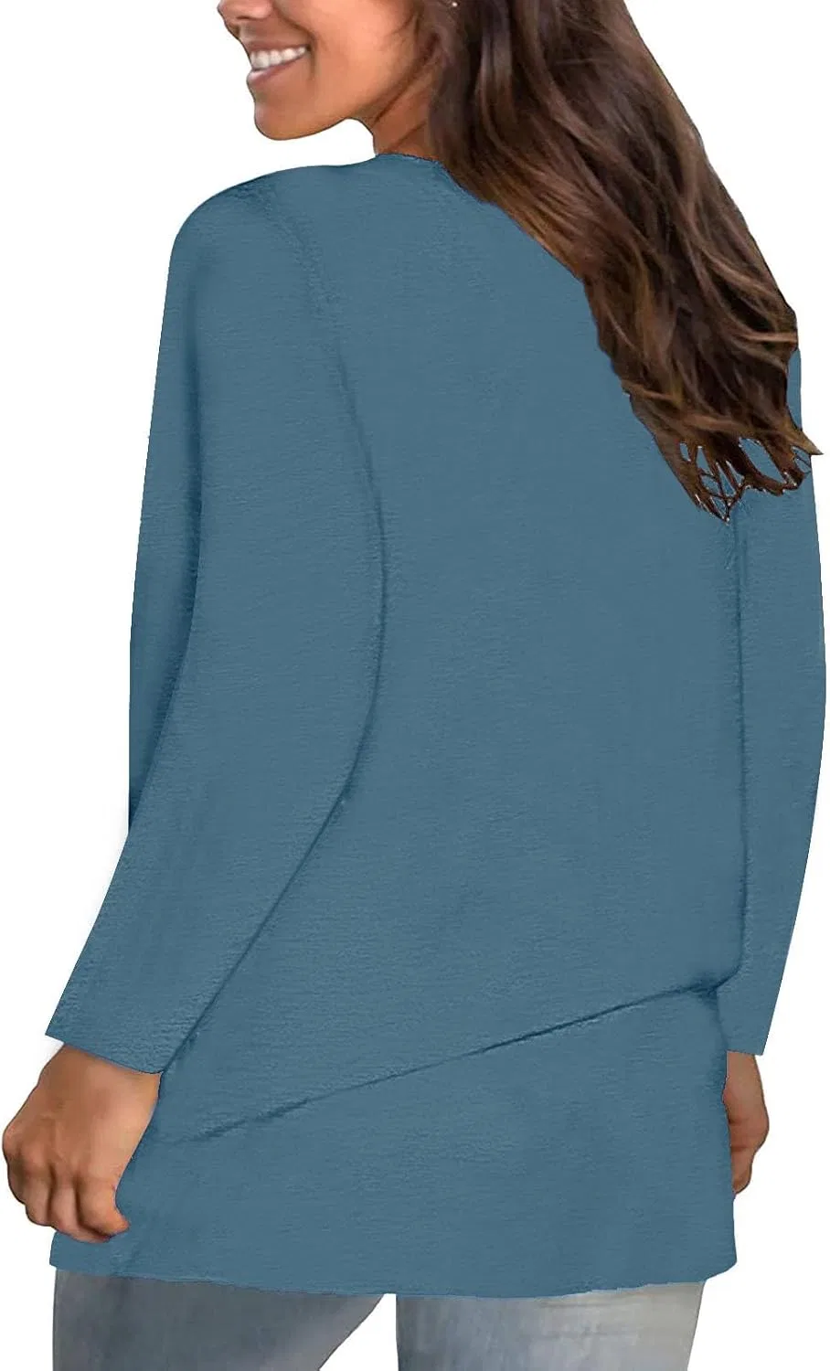 Женская свободная футболка с длинным рукавом Crew Neck, Navy — фото 2