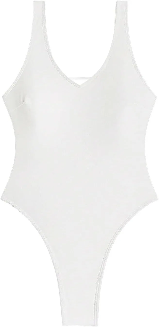 Женский цельный купальник с высоким вырезом бедра Generic, White — фото 3