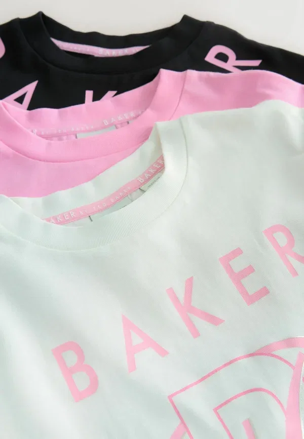 Футболки прямого кроя, комплект из 3 штук с графическим принтом Baker By Ted Baker, белый/черный/розовый — фото 4