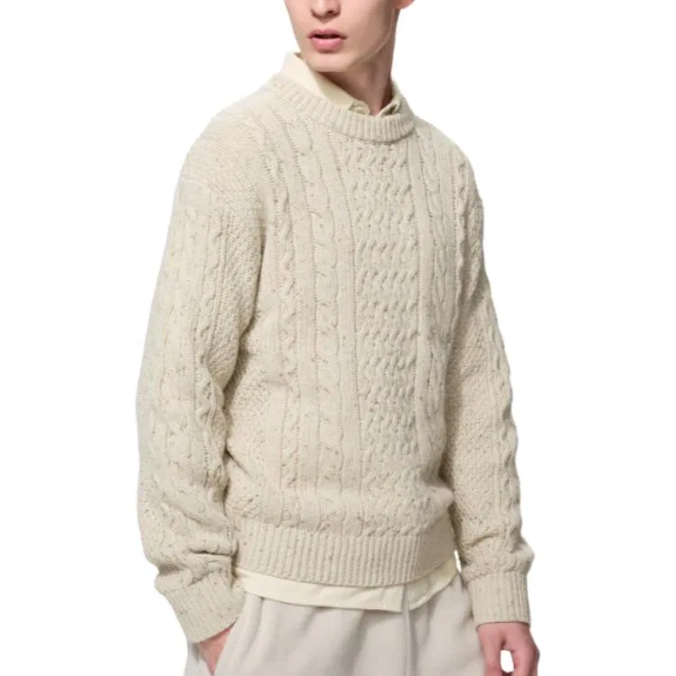Детский свитер с круглым вырезом, утепленный, прямого кроя, UNIQLO, 30 Natural