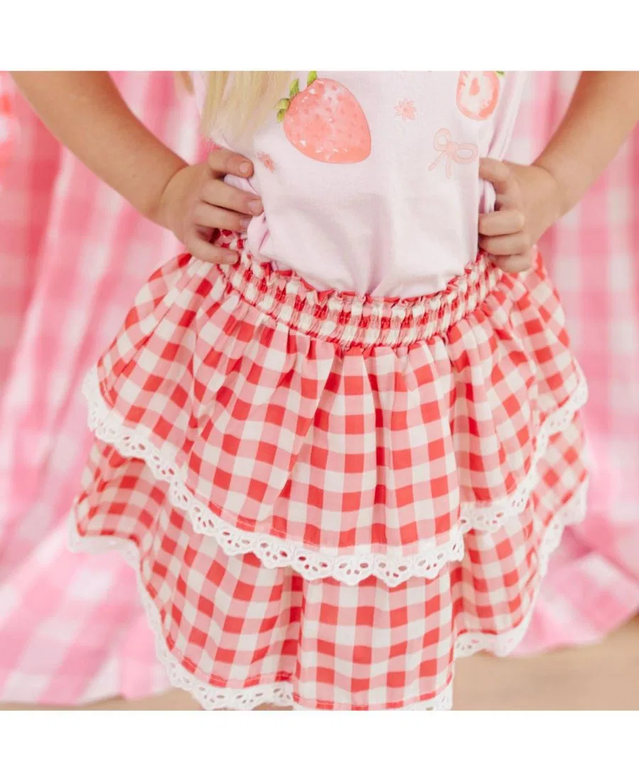 Детская юбка-шорты для девочек с принтом Red Gingham Sweet Wink, Red — фото 3
