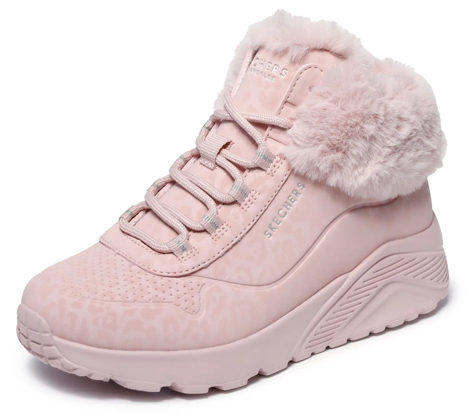 Детские кроссовки для девочек с принтом Uno Lite Cozy Leopard Skechers, Blush Synthetic Trim