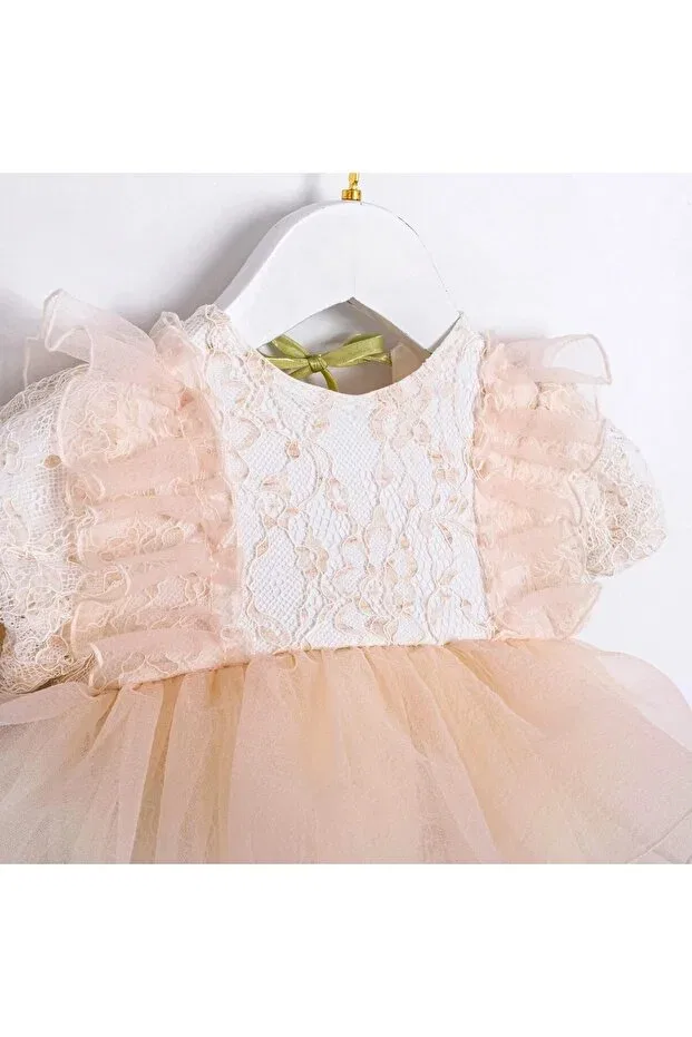 Детское боди для девочек кружевное Tulip back detailed baby girl romper Ministok, Ecru — фото 4