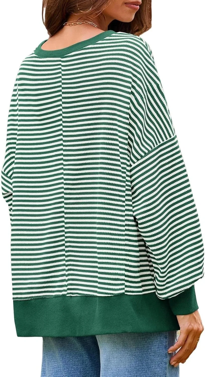 Женский свободный свитшот с принтом в полоску, Oversized Striped Sweatshirt, чёрно-/зелёный — фото 3