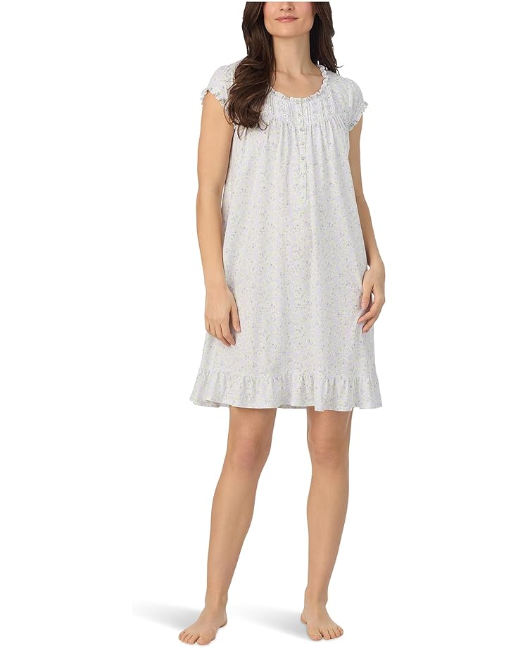 

Женская ночная сорочка Eileen West Cotton Knit Cap Sleeve Short, White Ground Petite Floral