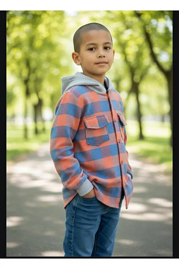 Детская рубашка с капюшоном в клетку Striped Hooded Unisex Children's Shirt Gala, Orange