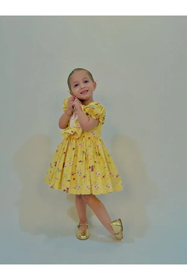 Детское платье для девочек с кружевом Laurel yellow vintage baby girl dress Linarookids, Sarı — фото 2